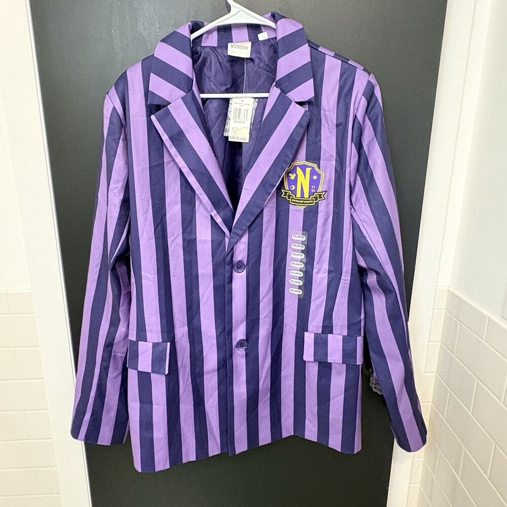 NWOT Wednesday  Purple Striped 2 Button Nevermore Academy Blazer Size XXL